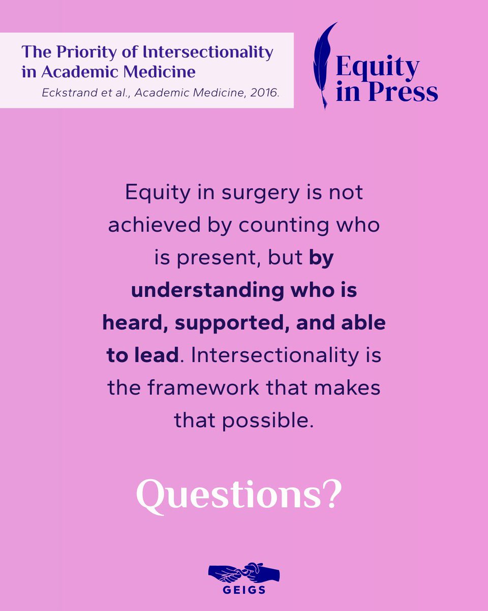 gendereqsurg's tweet photo. Let’s kick off 2026 with our new series #EquityInPress 📚
Evidence-based discussions help close inequity gaps in medicine &amp; surgery.

This week, we explore why intersectionality matters—and how evidence drives action 🧠⚖️
🔗 https://t.co/PnO9UxDZ3S
#GenderEquity #GEIGS https://t.co/iCriqTXwSP
