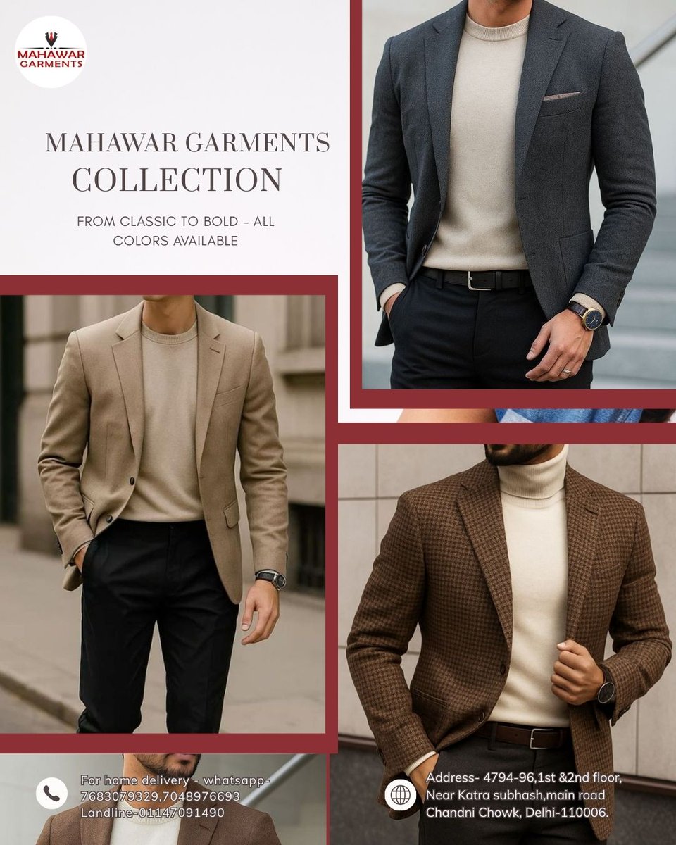 shanu_gupta171's tweet photo. Upgrade your wardrobe with the Mahawar Garments Collection 👔
From classic neutrals to bold tones, discover premium men’s blazers designed for timeless style and everyday elegance. All colors available.

#MahawarGarments #MensBlazers #MensFashion #AllColorsAvailable https://t.co/OwGOCvgAXg