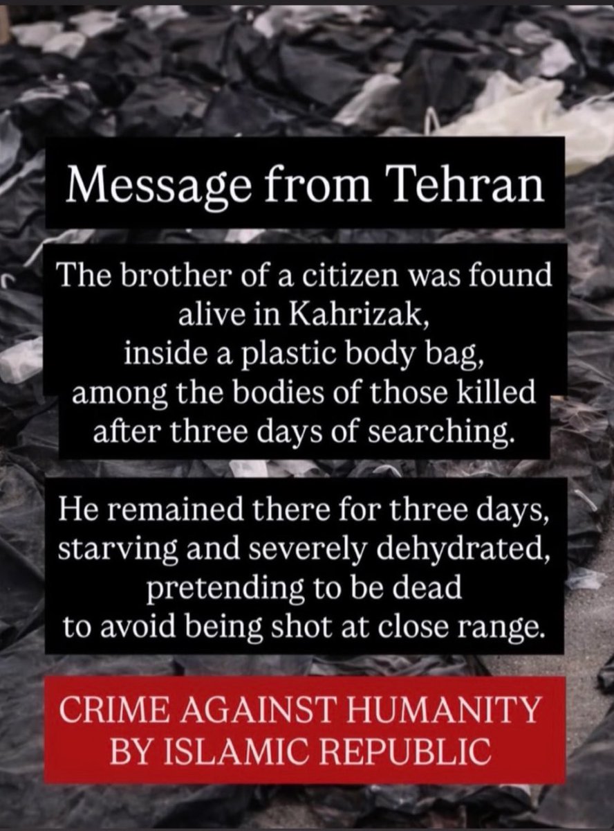 Un iranien, blessé par les terroristes de Khamenei, a passé 3 jours dans un sac mortuaire de peur d’être abattu. 

Tous les témoignages qui parviennent d’Iran montrent l’horreur de la situation sur place …