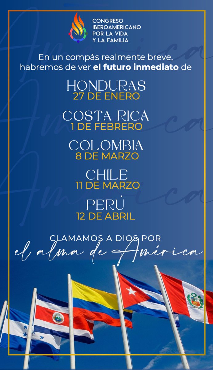Iberoamérica vive semanas decisivas: nuevos gobiernos en Honduras, Costa Rica, Colombia, Chile y Perú. Oramos por líderes que defiendan la vida, la familia y la libertad.
