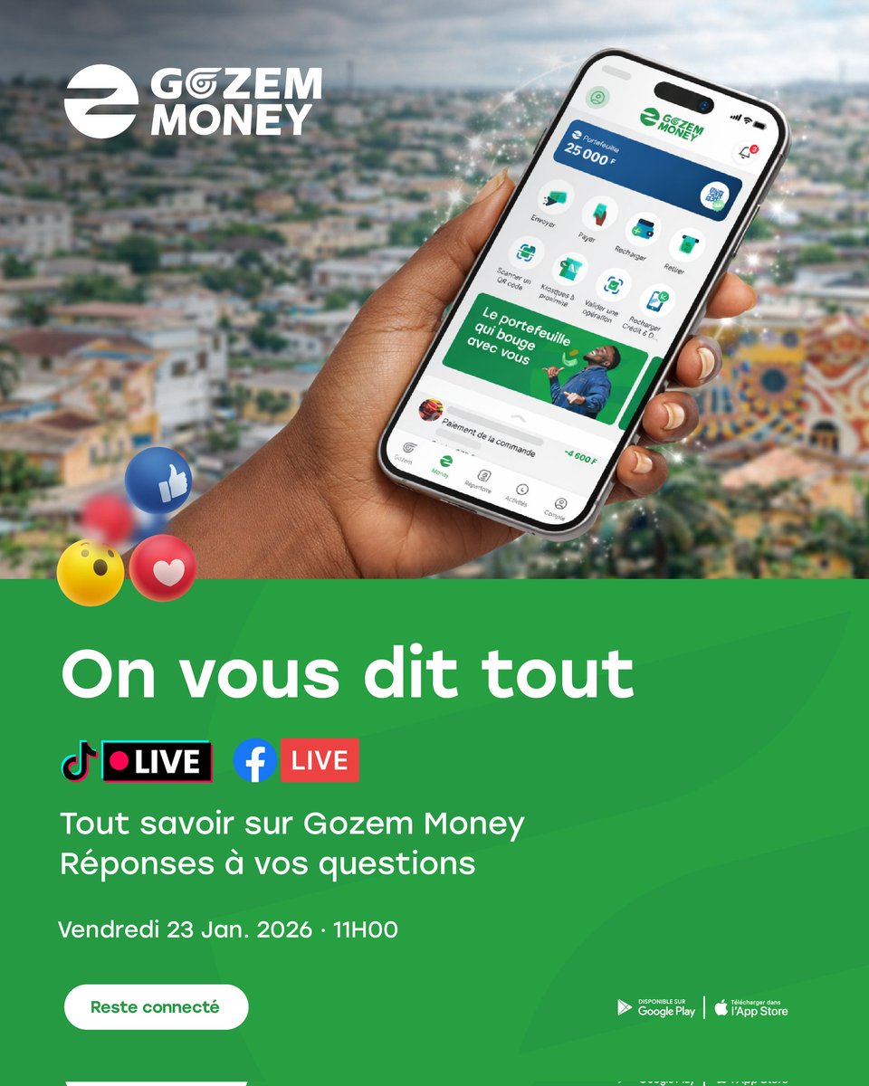Gozem Money n’aura plus de secrets pour vous ! 🥳

Vous avez des questions ? On a les réponses !
Rejoignez-nous en direct ce vendredi 23 janvier à 11h00 sur TikTok et Facebook. On déballe tout, on discute et on répond à toutes vos préoccupations . 🎤

#GozemMoney #GozemTogo