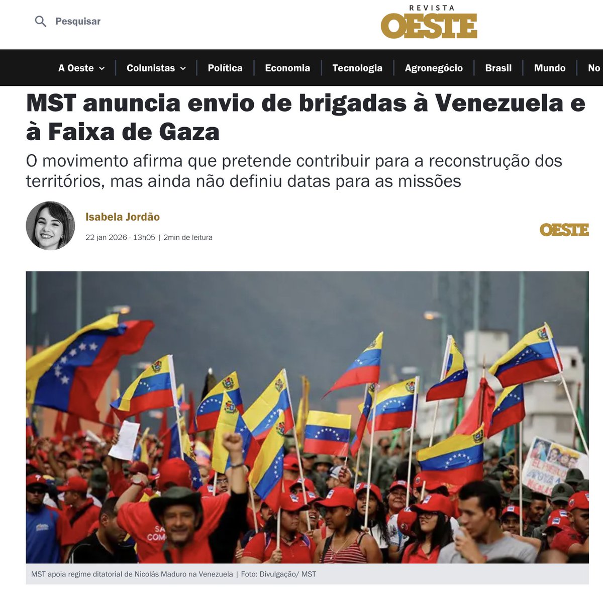 O MST anunciou que enviará brigadas para a Venezuela e a Faixa de Gaza.