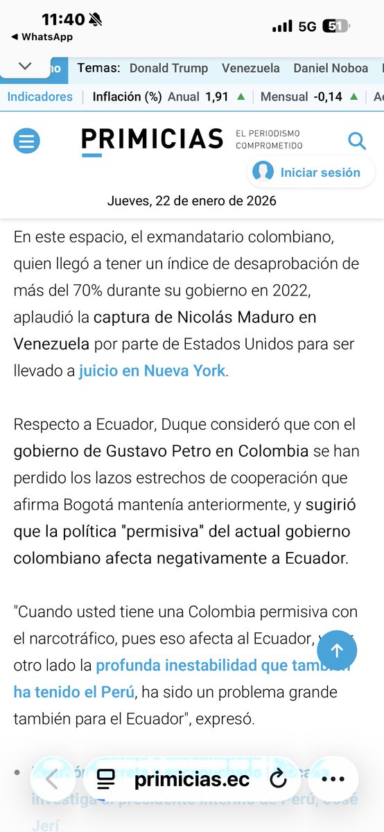 Ecuador sube aranceles y desata guerra comercial a Colombia con el argumento de que el gobierno Petro no colabora en la lucha contra el narcotráfico. Argumento falaz   Pero me llama la atención el hecho de que horas antes de esa decisión del presidente Noboa, el señor