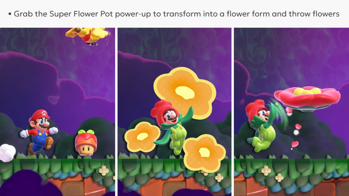 The_Rimea's tweet image. According to the game's store page the new Super Mario Bros. Wonder power-up is called the Super Flower Pot.