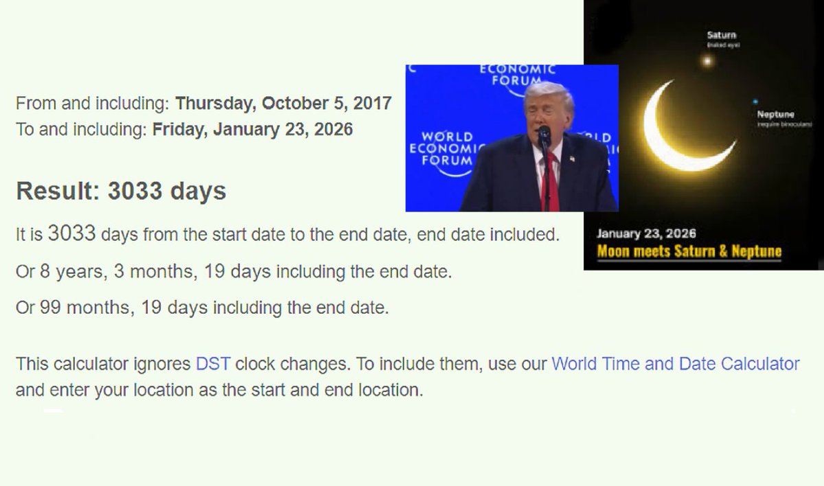 Well Will You Look At This! On October 5 2017 Donald Trump Stated "Calm Before The Storm". The Storm Starts On January 23, From Then To Now Is 3033 Days.