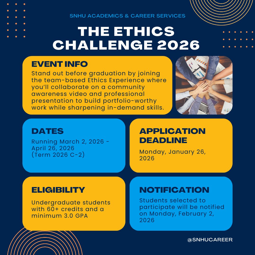 Complete this application by 1/26/26. Participants who successfully complete the Ethics Challenge will receive a digital badge and a guide with information about how to showcase your skills on a resume, cover letter &amp; LinkedIn profile.  

Application: forms.office.com/pages/response…
