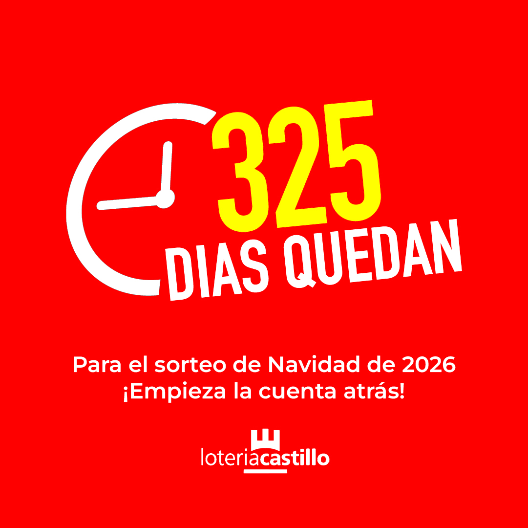Oficialmente, faltan 325 días para el Sorteo de Navidad 2026. En Lotería Castillo ya hemos comenzado los preparativos para que la suerte te encuentre un año más.

📍 Av. Blasco Ibáñez, 59, Alaquàs (Valencia). 

📞 +34 961 511 717 | 📧 loteria@loteriacastillo.com
#LoteriaCastillo