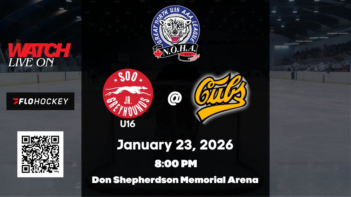 gnu18l's tweet image. New Liskeard - Don Shepherdson Memorial Arena - 8:00 PM

Soo U16 AAA Jr. Greyhounds VS New Liskeard Cubs

Watch live on @FloHockey: flohockey.tv/leagues/111733…

#gnu18l #aaahockey #hockey #soo #greyhounds #newliskeard #cubs