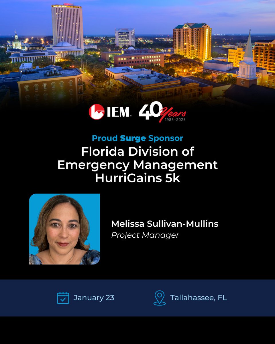 IEMNews's tweet image. #TeamIEM is proud to be a Surge Sponsor for the @Flsert Hurrigains 5k 🏃‍♂️ tomorrow evening in beautiful Tallahassee! 🌴🏃‍♂️

We look forward to attending &amp;amp; supporting disaster response, recovery, and relief efforts for the #SunshineState ☀️!

#TeamIEM #IEMConnects