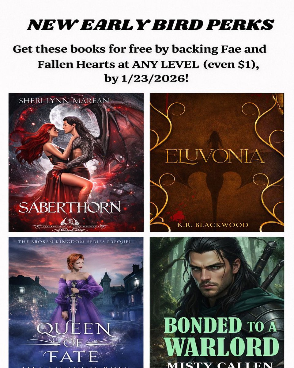 Don't miss out on 4 FREE BOOKS if you back my Kickstarter romantasy, FAE AND FALLEN HEARTS. But it's a limited offer: THIS IS THE LAST DAY!
#romantasy #kickstarter #fantasy #newbook #bookstagram #bookstagrammers
kickstarter.com/projects/amywo…