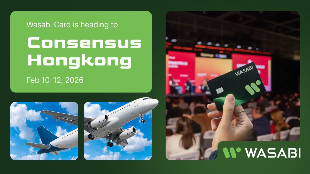 wasabicard's tweet photo. Next stop, Consensus Hong Kong!

We’re heading to @consensus_hk, crypto’s most influential event by @CoinDesk, to join the global Web3 community, discuss payments, accessibility, and how crypto can work at scale in the real world to onboard the next billion users.

If you are attending and would like to connect, drop us a DM!