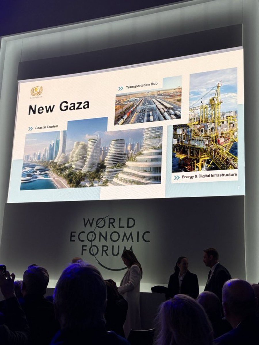 🤬Los “Líderes” mundiales ya no tienen ni la más mínima vergüenza: así venden “La Nueva Gaza” en Davos, en el Foro Económico Mundial. 

Mientras tanto la gente se sigue muriendo de hambre y frío mientras Israel sigue bombardeando Gaza.