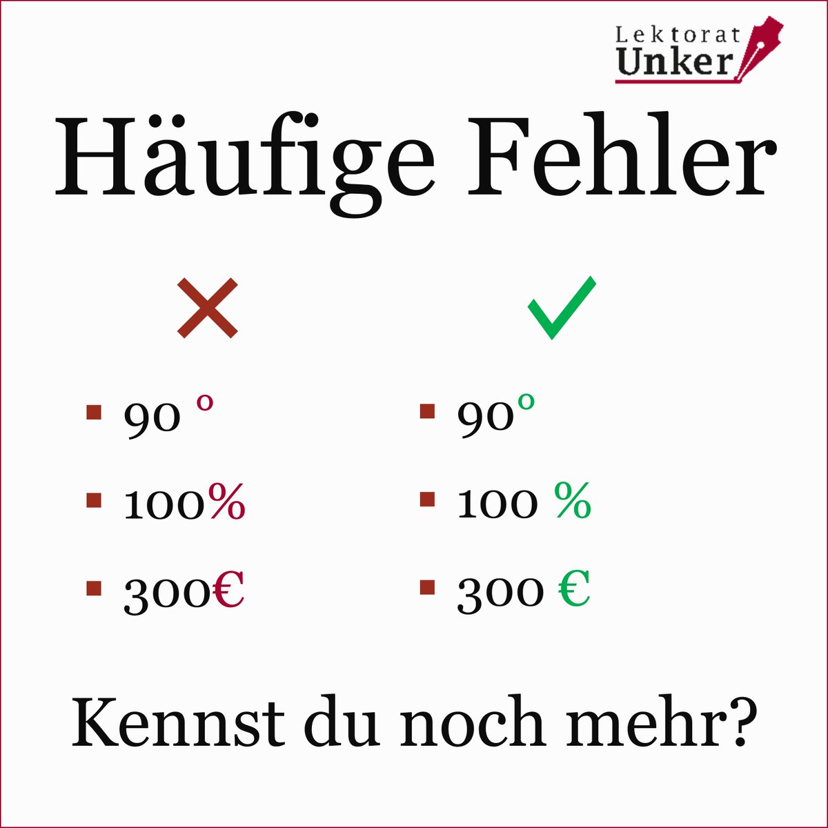 ❓ Kennst du weitere häufige Leerzeichen-Fehler?

#leerzeichen #prozent #euro