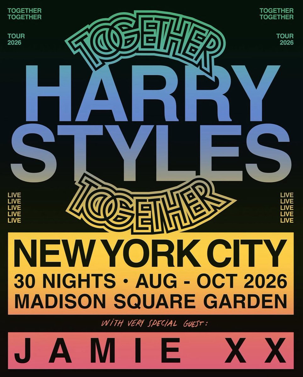 PopBase's tweet image. Harry Styles is performing 30 nights at Madison Square Garden on his ‘Together, Together’ tour.