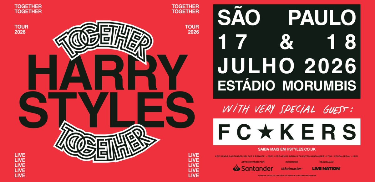 santander_br's tweet image. ATENÇÃO TWITTER!!! 🚨
ISSO NÃO É UM TESTE: HARRY STYLES NO BRASIL 🇧🇷😭

A GENTE ADORA ELE O TEMPO TODO!!! 💖🪩🥝🍉

🎟️ Pré-venda cliente Select Private Banking: 26/01
🎟️ Pré-venda clientes Santander: 27/01
🎫 Vendas gerais: 28/01
💳 Peça seu cartão e garanta seu lugar.

#SMUSIC…