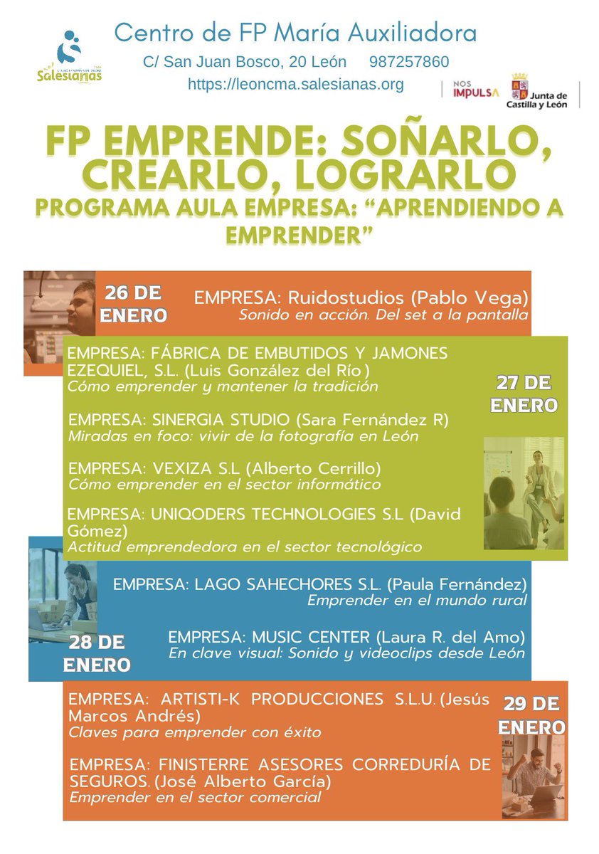 La próxima semana nuestro centro acoge 𝗙𝗣 𝗘𝗺𝗽𝗿𝗲𝗻𝗱𝗲: 𝗦𝗼𝗻̃𝗮𝗿𝗹𝗼, 𝗰𝗿𝗲𝗮𝗿𝗹𝗼, 𝗹𝗼𝗴𝗿𝗮𝗿𝗹𝗼, dentro del 𝗣𝗿𝗼𝗴𝗿𝗮𝗺𝗮 𝗔𝘂𝗹𝗮 𝗘𝗺𝗽𝗿𝗲𝘀𝗮: “𝗔𝗽𝗿𝗲𝗻𝗱𝗶𝗲𝗻𝗱𝗼 𝗮 𝗲𝗺𝗽𝗿𝗲𝗻𝗱𝗲𝗿” 🚀
#AulaEmpresaCyL #AprendiendoAEmprender #Confía <a href="/SalesianasEs/">Salesianas España</a>