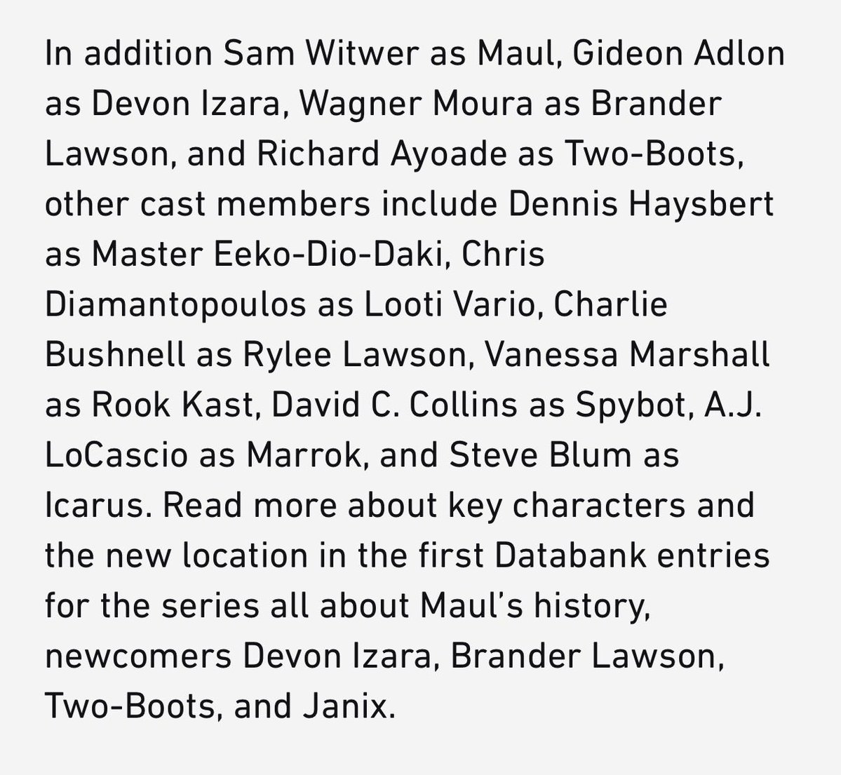 FriendsOfForce's tweet image. Wagner Moura — a first-time Oscar nominee as of this morning — joins the cast of Maul: Shadow Lord as the voice of police detective Brander Lawson! 💯