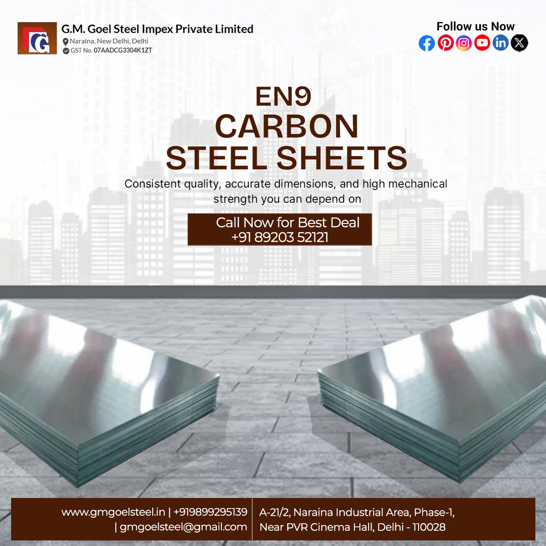 gmgoelsteel's tweet image. Looking for high-strength EN9 Carbon Steel Sheets?
We’ve got you covered with reliable quality and precision you can trust.
📞 +91 89203 52121
📍 G.M. Goel Steel Impex Pvt. Ltd., Delhi
#SteelExperts #EN9CarbonSteel #SteelSheets #MetalIndustry #TrustedSupplier