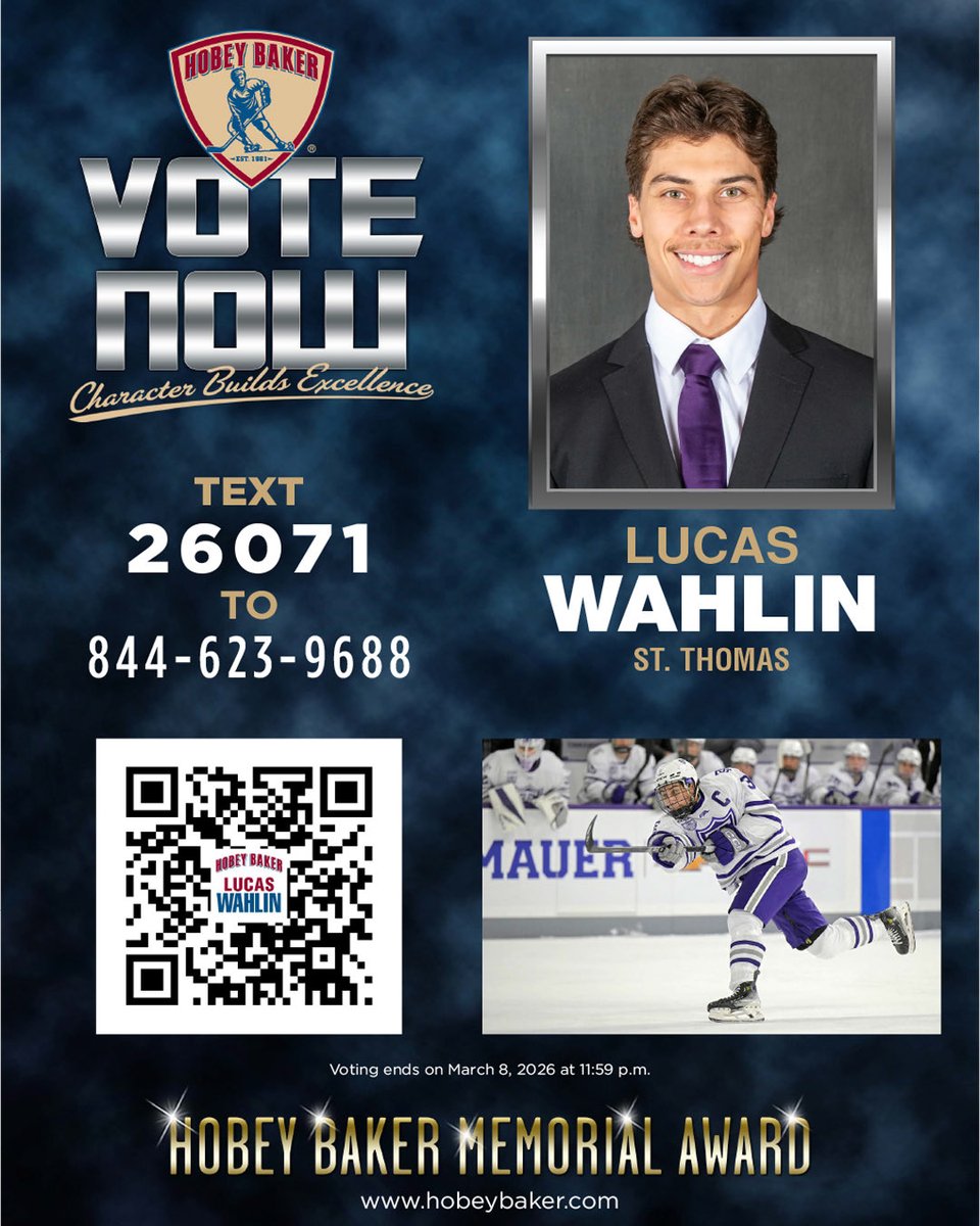TommieMHockey's tweet photo. VOTE EARLY AND OFTEN 

Let’s support our captain!!! 

Text 26071 to 844-623-9688 once a day, everyday! 

#RollToms | #FidesInFratrem https://t.co/yQTzSXjzP8