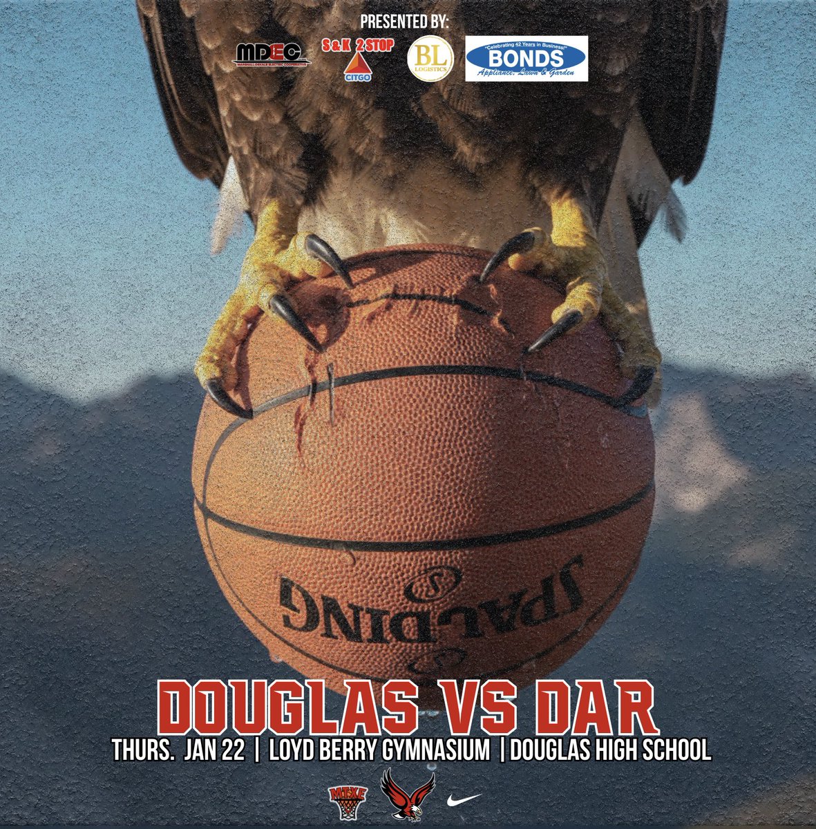 dhseaglebball's tweet photo. 🚨 Gameday 🚨

🆚 Douglas vs DAR
🏀 JVB, VG, VB
⏰ 4:00, 5:15, 6:45
📍 Loyd Berry Gymnasium 
📺 NFHS Network

Presented by:
Marshall Dekalb Electric Cooperative
S&amp;K 2 Stop Citgo
BL Logistics
Bonds Appliance

#GoEagles🦅 | #MTXE https://t.co/aLcVQD60T8