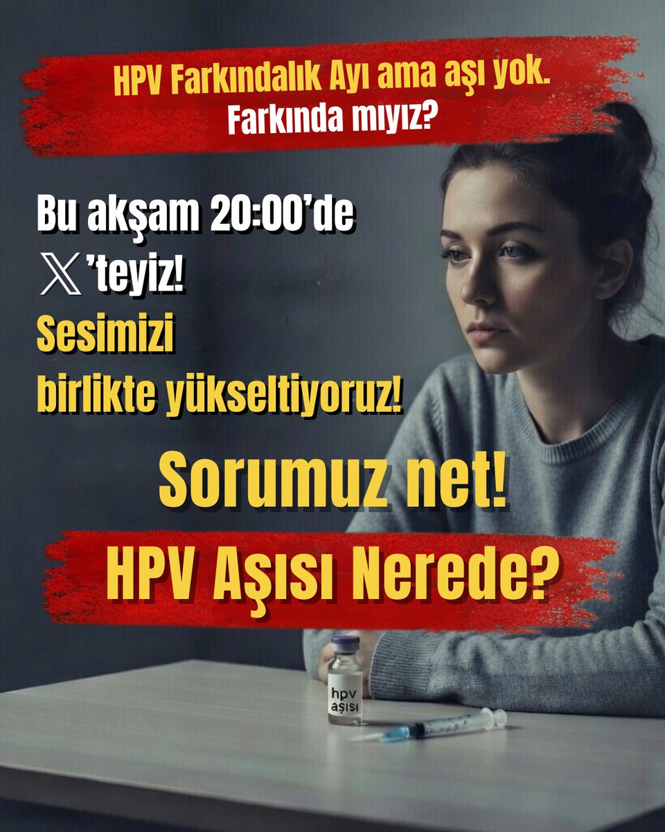 Sayın bakan <a href="/drmemisoglu/">Prof. Dr. Kemal Memişoğlu</a> 2025'in sonunda HPV aşısının nihayet ücretsiz uygulanmaya başlanacağını duyurmuştu; ancak hala uygulama başlayabilmiş değil!

Bizlerin birincil görevi KORUYUCU HEKİMLİKTİR, HPV aşısını temin edin ki işimizi yapalım!

Soruyoruz: #HPVaşısınerede ?