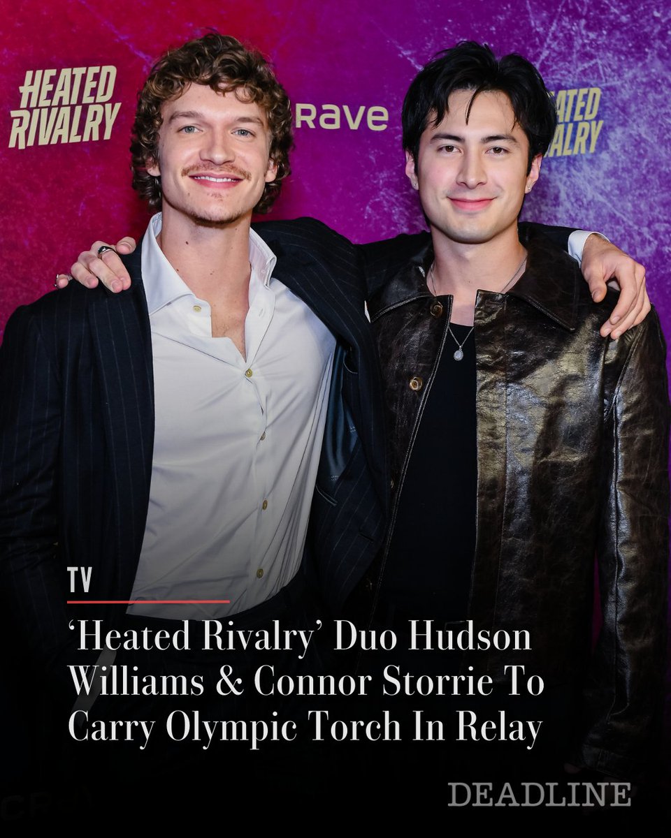 DEADLINE's tweet photo. ‘Heated Rivalry’ stars and make-believe hockey players Hudson Williams and Connor Storrie will participate in the Winter Olympics for real: Not as athletes but as official torchbearers.

HBO Max revealed the news on Instagram today, with a photo of the two in character and hockey gear and a headline message “We’re coming to the Olympic Torch Relay.”

More details here: https://t.co/4Q70nBkDAm