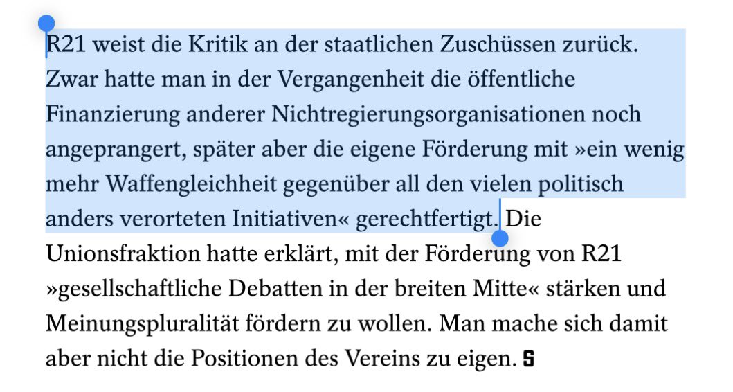 Das kommt jetzt überraschend. Nicht.

„Gegen die staatliche Förderung der konservativen <a href="/Denkfabrik_R21/">Denkfabrik R21</a> bestehen ‚erhebliche verfassungsrechtliche Bedenken’. Zu diesem Schluss kommt eine rechtliche Stellungnahme der Frankfurter Anwaltskanzlei Winheller.“