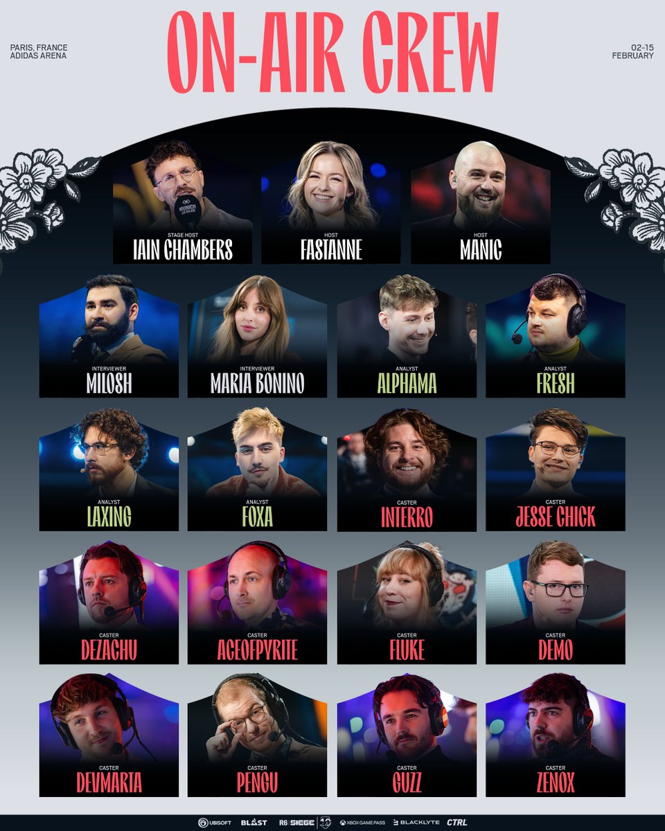 R6esports's tweet image. 🥖INTRODUCING🥖

YOUR SIX INVITATIONAL 2026 ON AIR CREW\