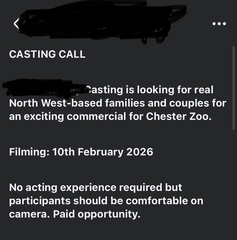 Sami_Boo_Boo's tweet photo. @chesterzoo Bit disappointing to see your casting requirements for your new advert. No single people and not a very inclusive description of a “real family”? https://t.co/EqSD5N0ZMy