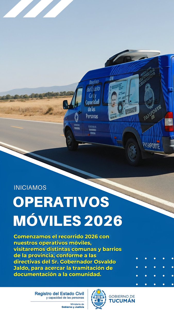 Comenzamos el recorrido 2026 con nuestros operativos móviles, visitando distintas comunas y barrios de la provincia, conforme a las directivas del Sr. Gobernador Osvaldo Jaldo, para acercar la tramitación de documentación a la comunidad