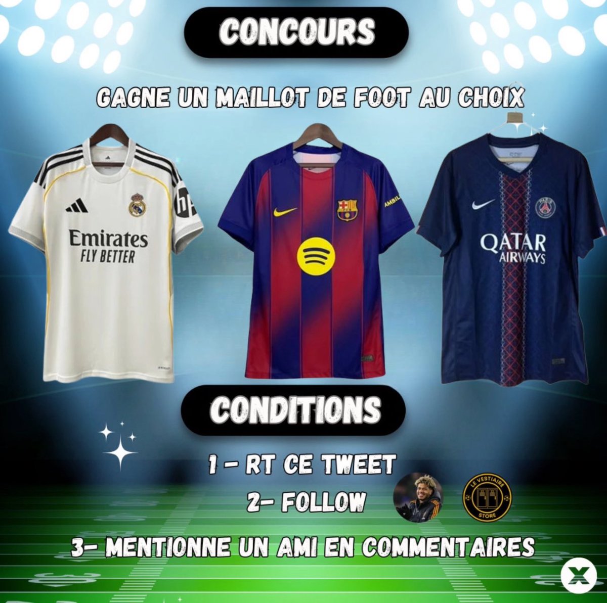 CONCOURS POUR FÊTER LES 10K 🥳
3 MAILLOTS AUX CHOIX À GAGNER 🎁
 
POUR PARTICIPER C'EST SIMPLE ! 👌

- RT ET FAV LE TWEET ! ❤️
- FOLLOW <a href="/La_Melooow/">𝙏𝙤𝙙𝙞𝙗𝙚𝙖𝙪 🇸🇳</a> &amp; <a href="/LeVestiaireFR/">Le Vestiaire Store</a>
- MENTIONNE 1 AMI EN COMMENTAIRES 

Tirage au sort le 01/02 ⏳