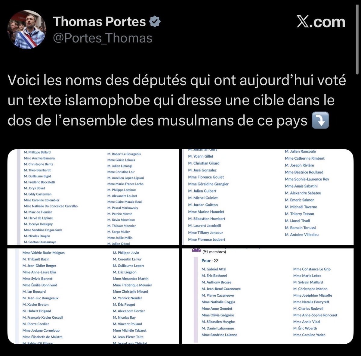 Donc des pays musulmans comme l’Arabie Saoudite, l’Égypte, le Bahrein, ou encore la Jordanie qui interdisent les Frères Musulmans depuis des années sont des pays musulmans « islamophobes » ? 

Vous êtes vraiment un grand malade <a href="/Portes_Thomas/">Thomas Portes</a>. 

Et quel est le but de lister les