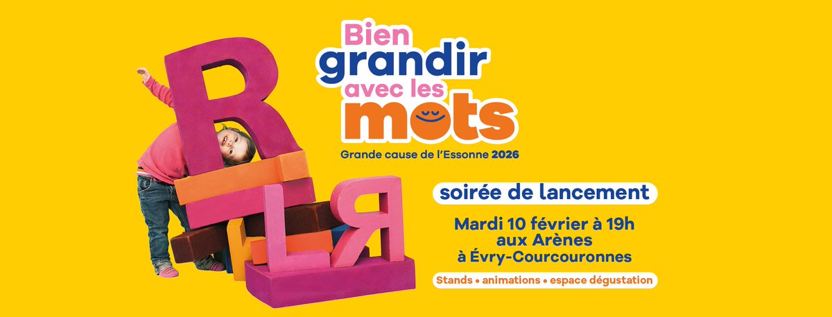 CDEssonne's tweet image. ✨ Une soirée engagée autour de notre grande cause 2026 : bien grandir avec les mots.

Nous vous donnons rendez-vous le 10/02 aux Arènes de Grand Paris Sud à Évry-Courcouronnes pour un moment fort, animé par Agathe Lecaron.

📋 Pour en savoir plus : bit.ly/4jRpE7B