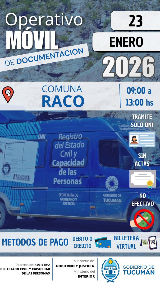 Iniciaremos el recorrido 2026 con nuestros operativos móviles el viernes 23 en la Comuna de Raco, como siempre siguiendo las directivas del Sr. Gobernador Osvaldo Jaldo.