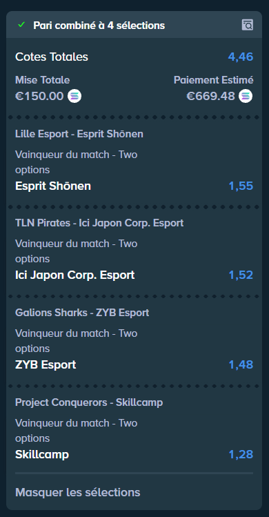 Mini combiné pour ce soir ( j'ai plus trop l'habitude de faire des combiné les bg c'est vraiment for fun pour suivre la LFL pour ce soir :D )
J'balance 50€ dans les like si ça passe
GL  GL =)