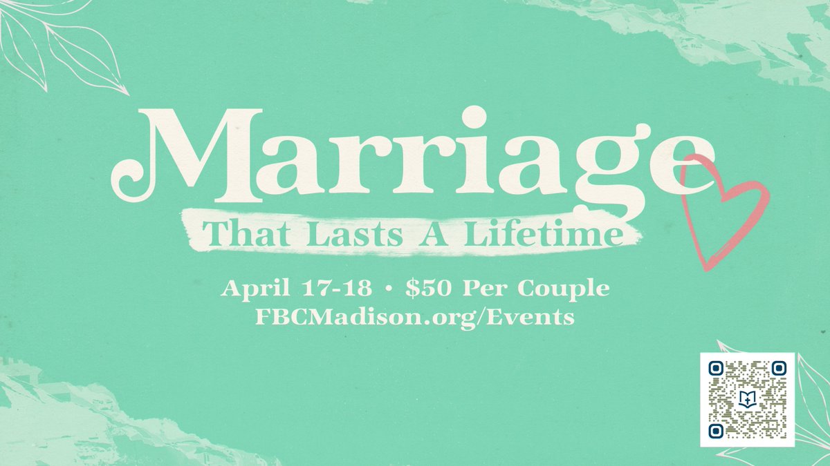 Strong marriages don’t happen by accident. They’re built with intention, grace, and a shared foundation in Christ. Join us for our Marriage Conference as we invest in marriages that last a lifetime.
👉 Register now at FBCMadison.org/Events
