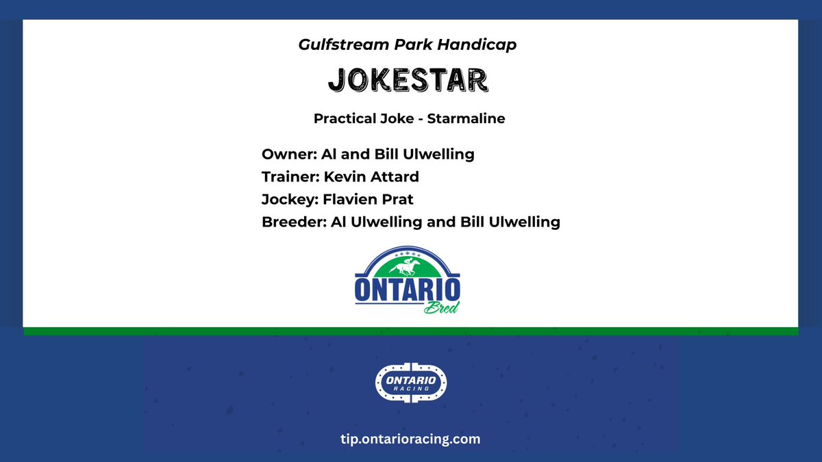 We’re proud to cheer on four Ontario-breds competing on Pegasus Day at Gulfstream Park this Saturday!

Join us in wishing them the very best of luck on this exciting day!

<a href="/kevin_attard/">Kevin Attard Racing</a> <a href="/markecasse/">Mark Casse</a> <a href="/SaffieJosephJr/">Saffie Joseph Jr.</a> <a href="/UlwellingRacing/">Al & Bill Ulwelling 🐎🐎🇺🇸</a> <a href="/WinStarFarm/">WinStar Farm</a> 

#PegasusWorldCup #HPI #betontario