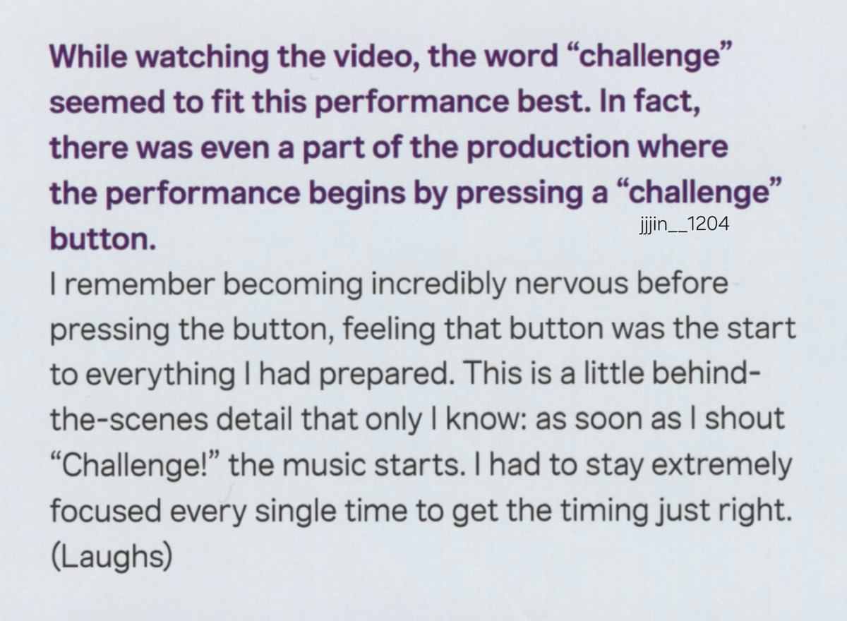 thejinfantry's tweet image. Q: While watching the video, the word "challenge" seemed to fit this performance best. In fact, there was even a part of the production where the performance begins by pressing a "challenge" button.

🐹 I remember becoming incredibly nervous before pressing the button, feeling…