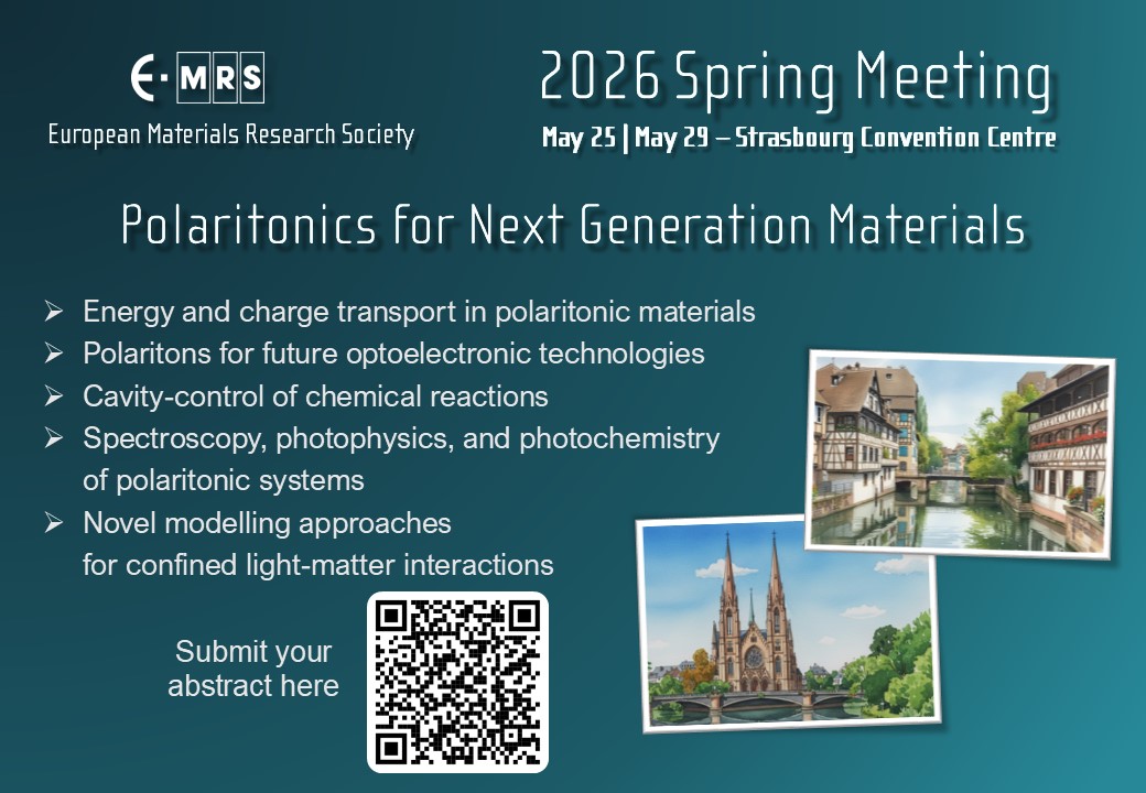 nanomollab's tweet photo. ⏳ONE WEEK to submit your abstract!
🗓️Submit your work by 28.1 at https://t.co/UWbftbGiIX and join us in Strasbourg for the #EMRS2026 Symposium on Polaritonics for Next-Generation Materials on May 25-29, 2026.
#MolecularPolaritons #StrongCoupling #PolaritonicChemistry https://t.co/DK1kp9Y3yx