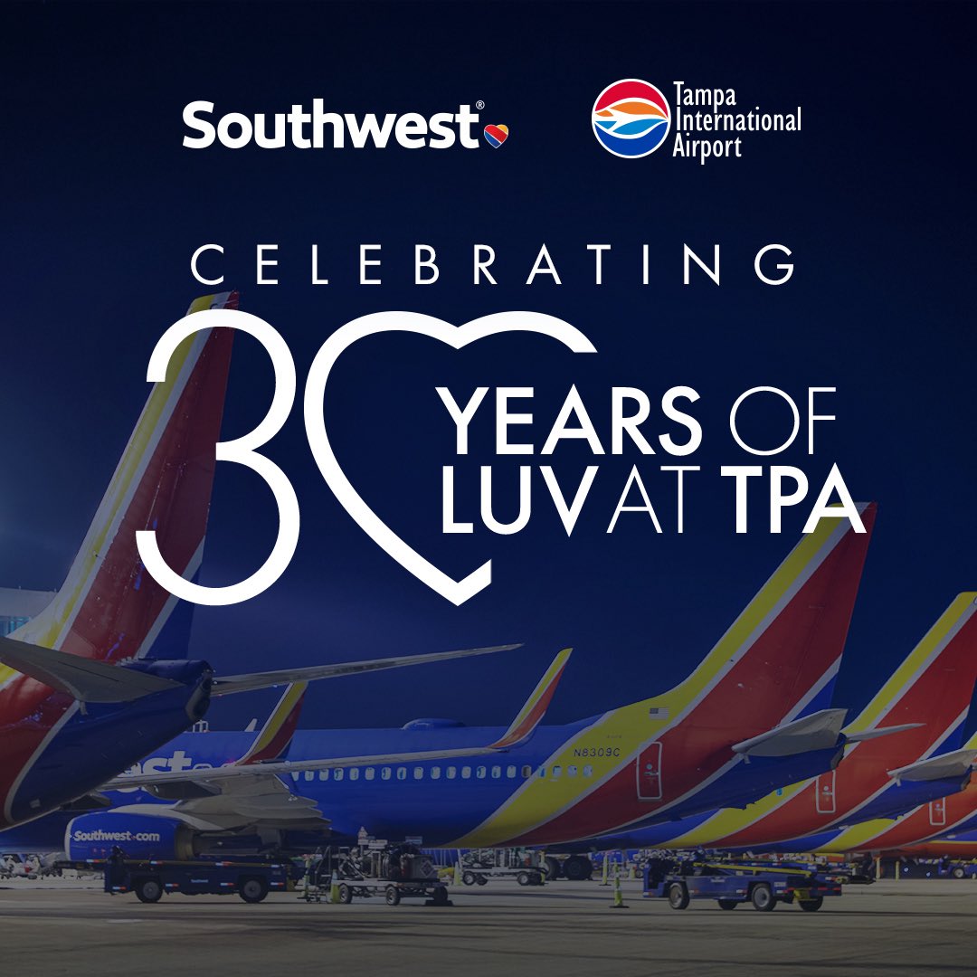 FlyTPA's tweet photo. 30 YEARS OF LUV AT TPA! ❤️ 30 years ago today, our friends at @SouthwestAir launched their first flights from TPA, so we had to celebrate this big day with a special cake. Here’s to the next 30! ✈️ https://t.co/q7mxLRZETW