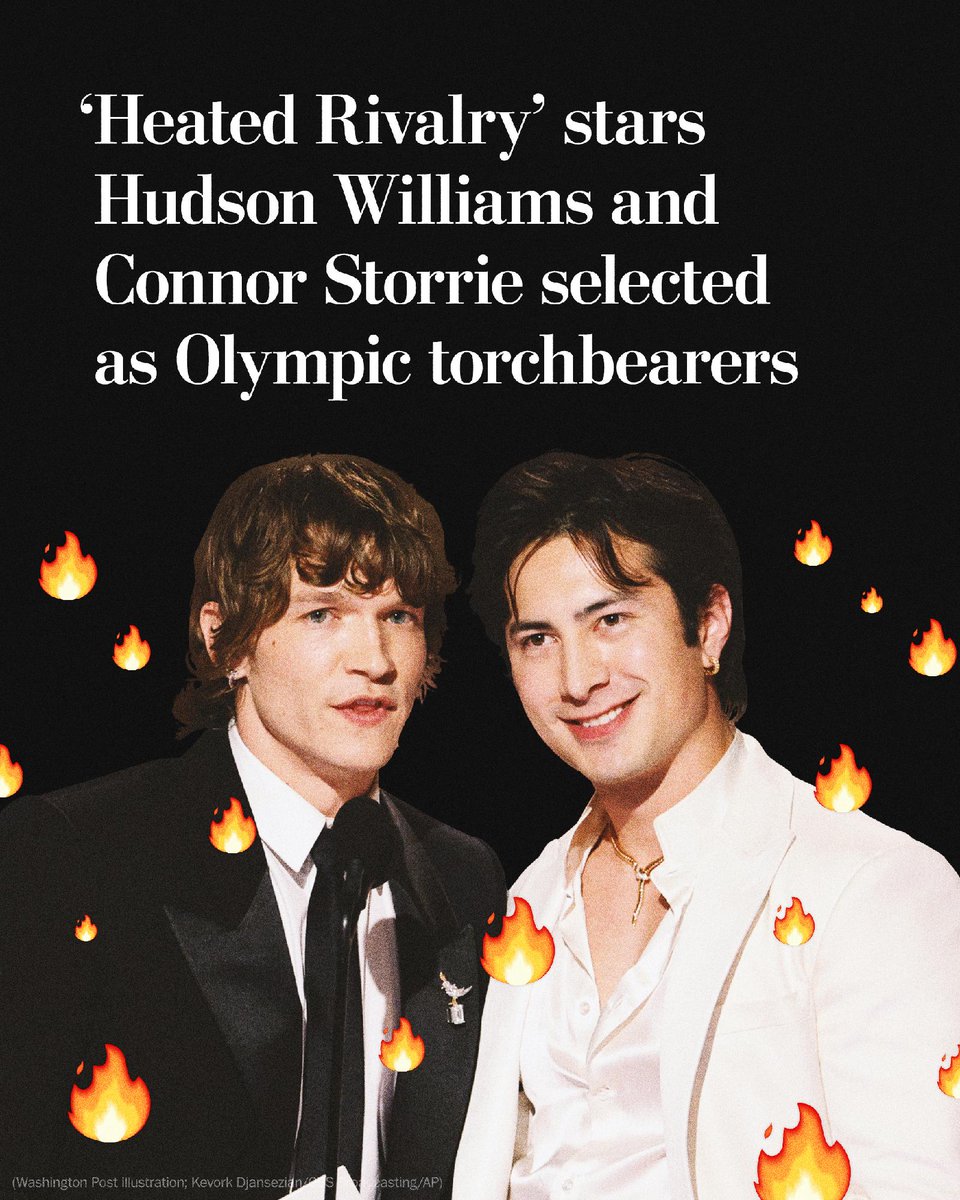 washingtonpost's tweet photo. Ilya and Shane are going to the Olympics.

“Heated Rivalry” stars Connor Storrie and Hudson Williams will be official torchbearers for the 2026 Milano Cortina Winter Games, HBO Max announced Thursday. https://t.co/IWdHan79j8