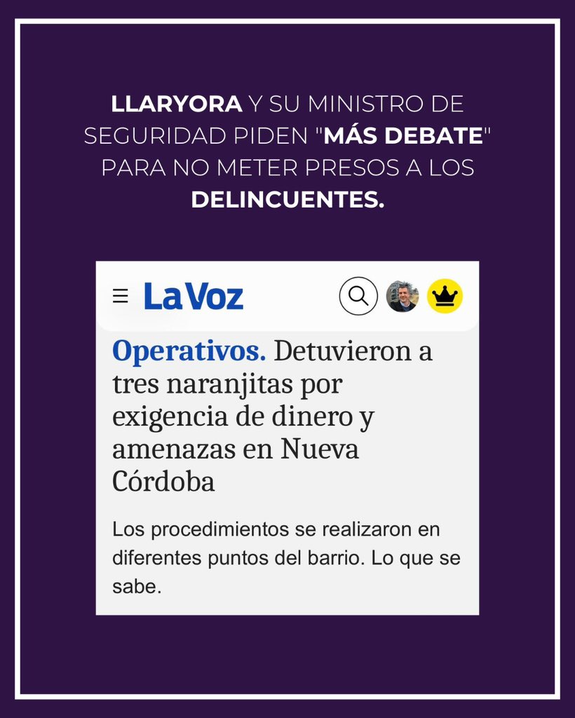 SpaccesiAgustin's tweet photo. Mientras el gobernador Llaryora y su equipo económico están en Nueva York pegando zarpazos financieros de U$S 500 millones para bancar el gasto público, acá en Córdoba nos siguen entregando a las mafias de siempre.

¿Qué dicen desde el Panal? Que hace falta "más debate". 🗣️ El ministro de Seguridad y el oficialismo usan la excusa de la discusión eterna para no reformar el Código de Convivencia. ¿El resultado? Los naranjitas y limpiavidrios siguen dueños de la calle, extorsionando a los cordobeses que salen a trabajar.

Lo más grave: La complicidad es total. 🤝 Para pedir deuda son rápidos, pero para darnos seguridad son de manual: la UCR, el Frente Cívico, Encuentro Vecinal y la Izquierda se pusieron de acuerdo para postergar la ley que permitiría sacar de las calles a estos delincuentes.

Córdoba necesita ORDEN, SEGURIDAD y que las MAFIAS se terminen de una vez.

¿Hasta cuándo vamos a financiar la inoperancia? 

#Córdoba #Inseguridad #BastaDeMafias #Naranjitas #Limpiavidrios #Llaryora #FalsaOposición #OrdenOcaos