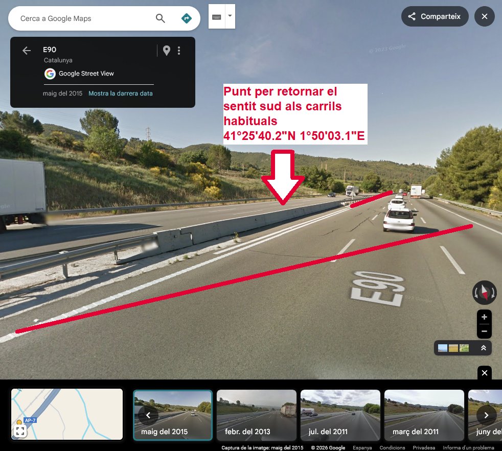 Per evitar el tall de 13 km de l'AP-7, no es podia desviar el trànsit cap a l'altra calçada de l'AP-7 durant 750 m?

Hi ha varis punts on les dues calçades es connecten i es podria fer un tram de 2+1 carrils (o 2+2 reduint ample i voral) amb mitjana intermèdia

Així com a idea eh