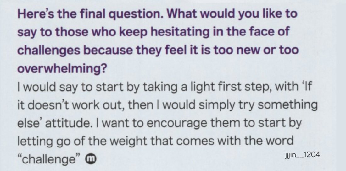 thejinfantry's tweet image. Q: Here's the final question. What would you like to say to those who keep hesitating in the face of challenges because they feel it is too new or too overwhelming?

🐹 I would say to start by taking a light first step, with 'If it doesn't work out, then I would simply try…