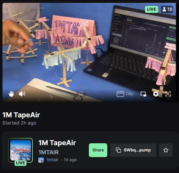 1mtair's tweet photo. We’re going LIVE until we hit the target written in our description.
$1MTAIR ✈️

Just taping &amp; flying.
We stop at the target. https://t.co/XlMwkBiKdV