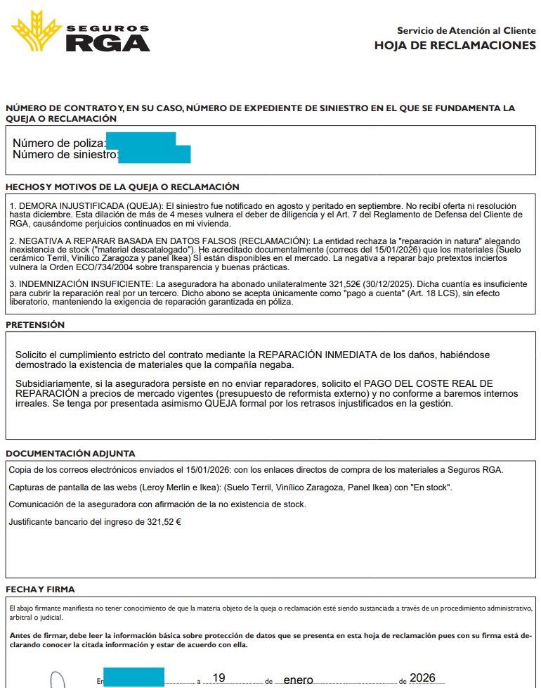 siliuto's tweet photo. @segurosrga Reclamación a @segurosrga después de 5 meses esperando una reparación. Horas perdidas al teléfono. @cajasiete se lava las manos y dicen que ellos sólo comercializan y que no tienen nada que ver. Que no os engañen, no los contratéis https://t.co/P5bJe6voud