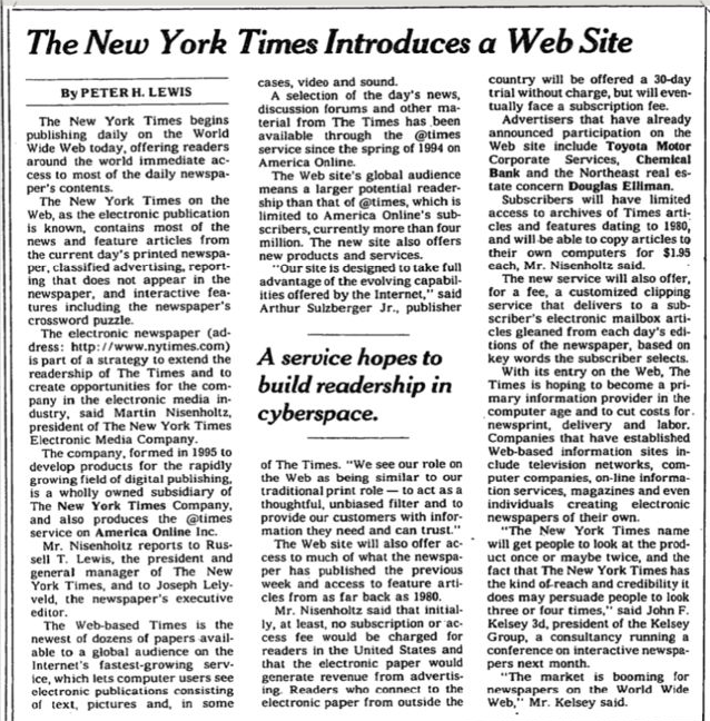 Hace 30 años, <a href="/nytimes/">The New York Times</a> presentó su página web. Hace 30 años...