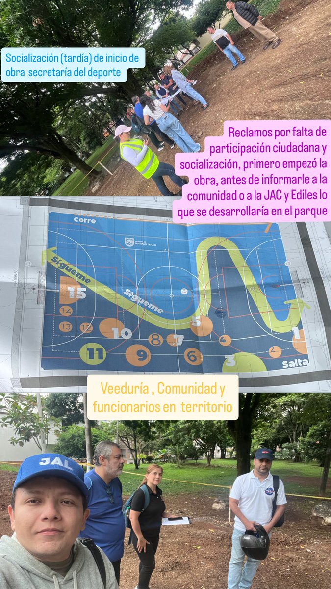 Presidencia de la JAL19 hoy hizo acompañamiento a la socialización tardía de inicio de obra con comunidad, funcionarios de <a href="/SecDeporteCali/">Secretaría del Deporte y la Recreación de Cali</a> en el barrio camino real sector la Carolina. 
#Comuna19