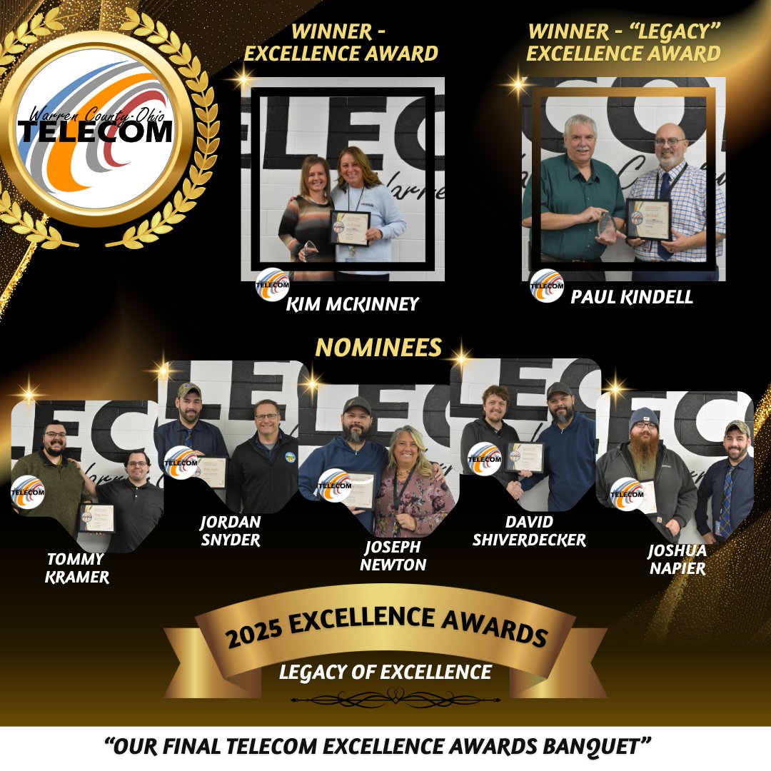 WCTS_OH's tweet photo. 🎉 Congratulations to our 2025 Telecom Excellence Award winners! 
🏆 Kim McKinney, Administrative Assistant, for Excellence
🏆 Paul Kindell, Telecom Director, for the Telecom Legacy Excellence Award
Thank you both for your outstanding dedication and impact! https://t.co/Bi5GnpllM0