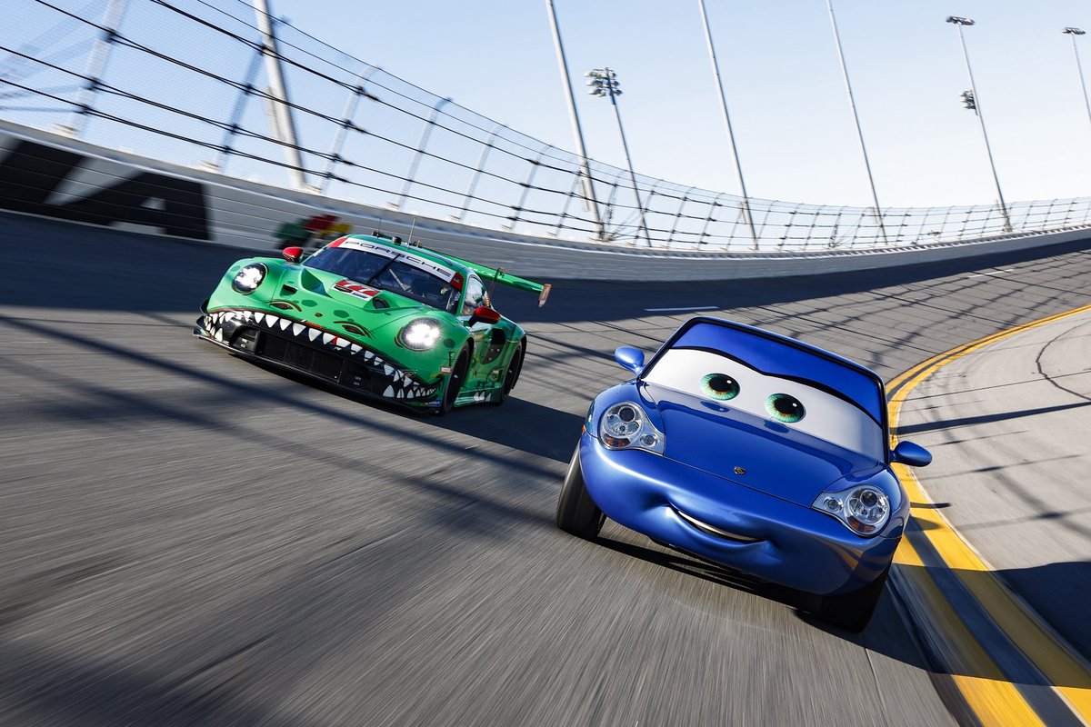 Twenty years have passed since Disney and Pixar’s Cars introduced us to the true meaning of Ka-Chow, and now Sally Carrera and Lightning McQueen have been reunited @daytona International Speedway! 
They’re joined by the faster-than-fast, quicker-than-quick pairing of the Porsche